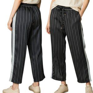 Zara Black and White Striped Casual Wide Leg Crop Pant Women's Size M